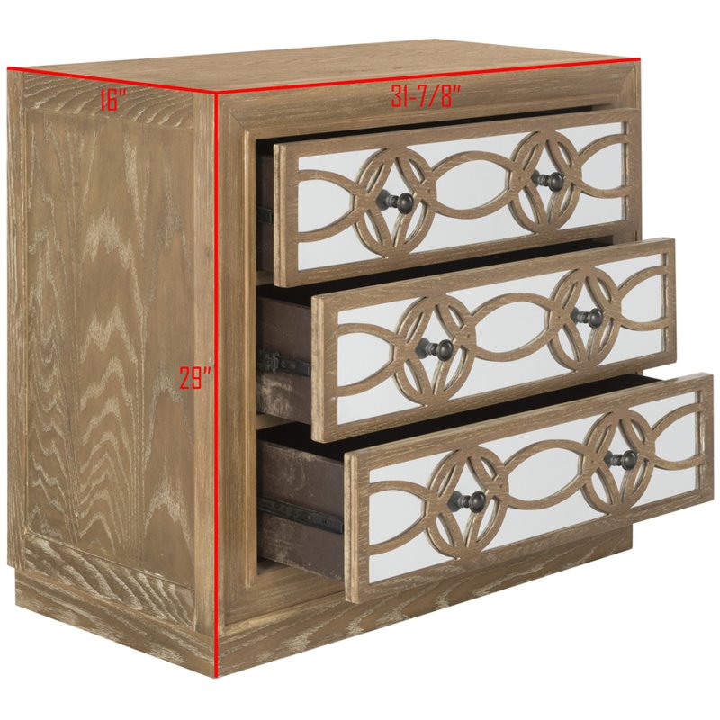 Safavieh Catalina 3 Drawer Wood and Mirror Chest in Oak