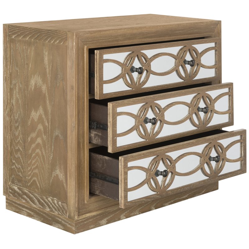 Safavieh Catalina 3 Drawer Mirrored Accent Chest In Rustic Oak 3 Drawer Mirrored Accent Chest