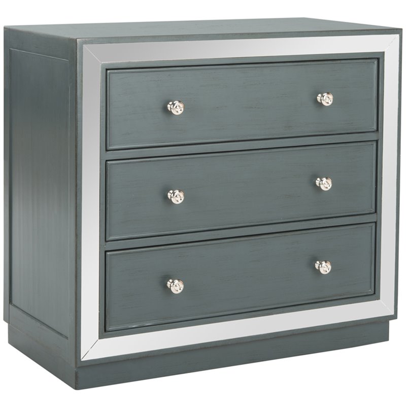 Safavieh Silas 3 Drawer Mirrored Accent Chest In Steel Teal Image Is Loading Safavieh Silas 3 Drawer Mirrored Accent Chest In