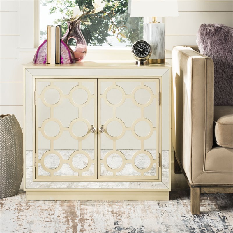 Safavieh Kaia Mirrored Accent Chest in Antique Beige