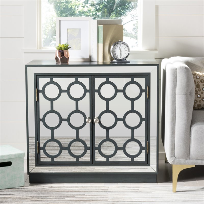 Safavieh Kaia Mirrored Accent Chest in Steel Teal