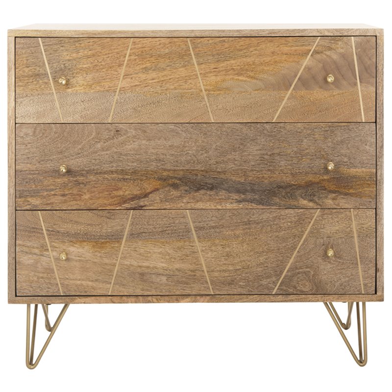Safavieh Marigold 3 Drawer Accent Chest in Natural and Brass