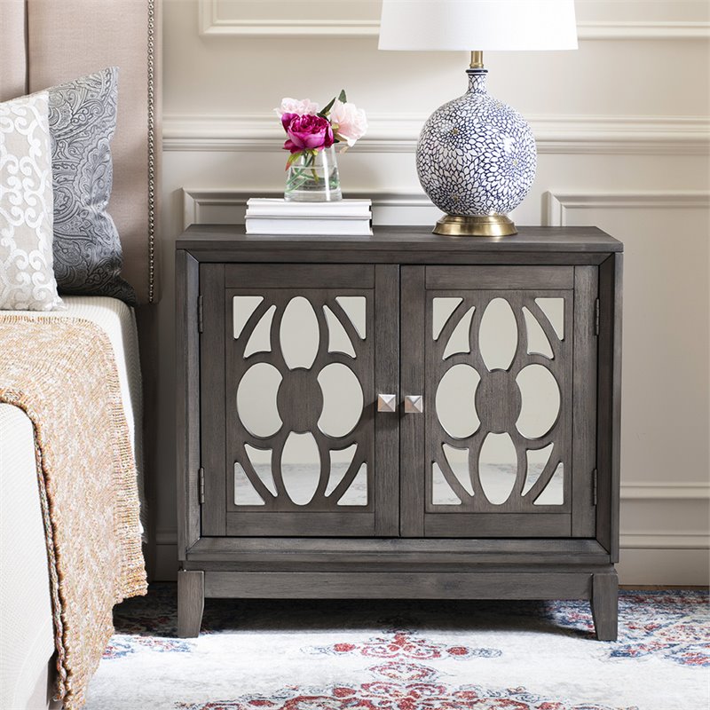 Safavieh Shannon Mirrored Accent Chest in Gray Wash and Walnut