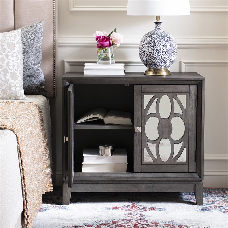 Safavieh Shannon Mirrored Accent Chest in Gray Wash and Walnut