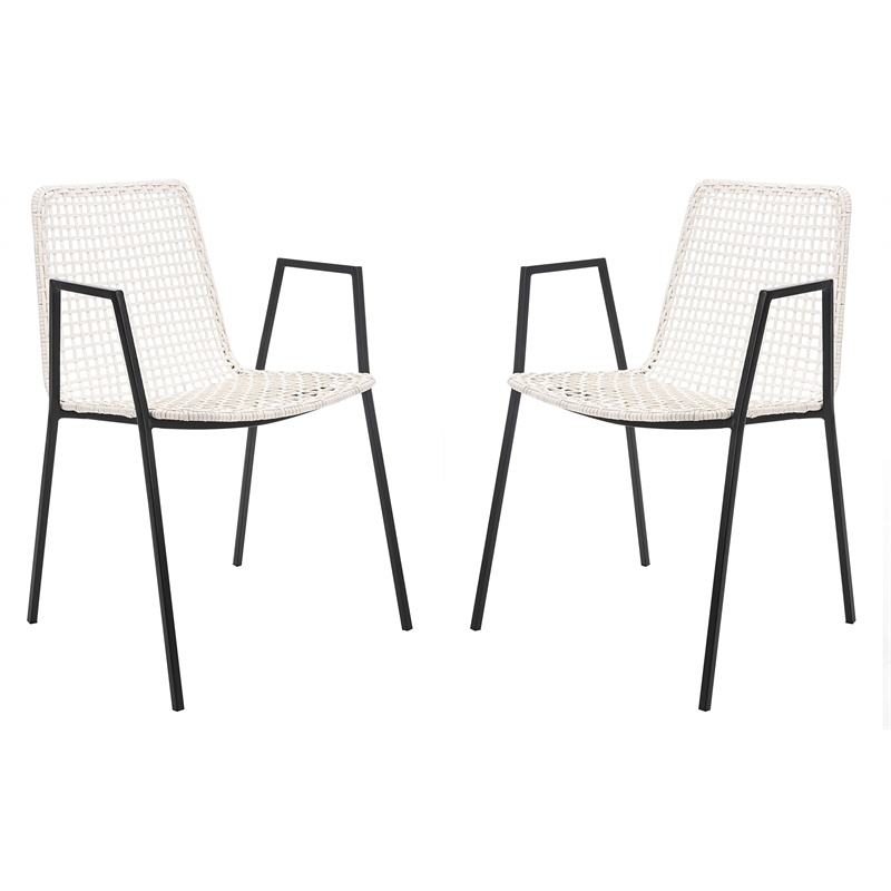 Safavieh Wynona Leather Dining Arm Chair in White and Black (Set of 2)