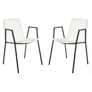 Safavieh Wynona Leather Dining Arm Chair in White and Black (Set of 2)