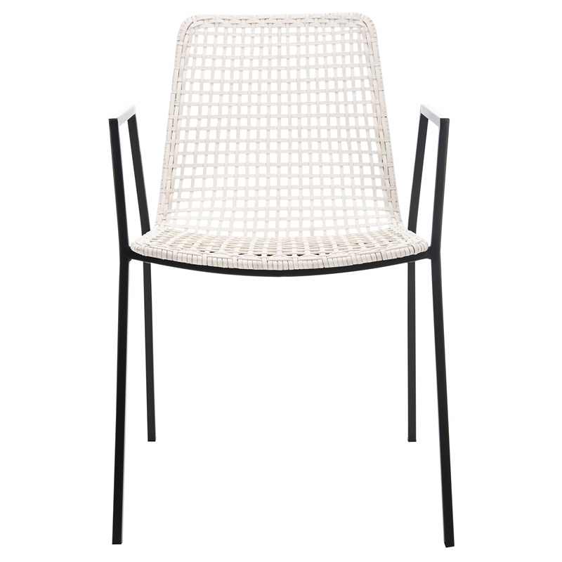 Safavieh Wynona Leather Dining Arm Chair in White and Black (Set of 2)