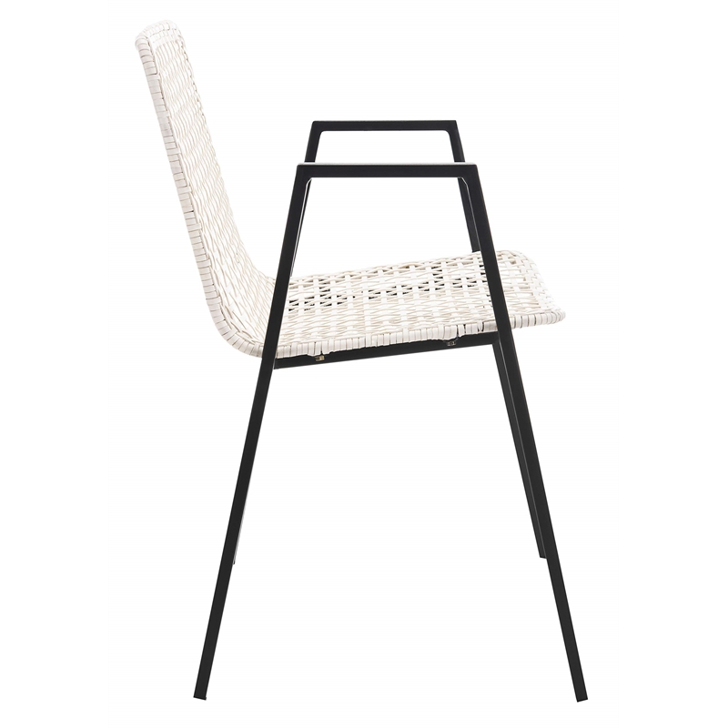 Safavieh Wynona Leather Dining Arm Chair in White and Black (Set of 2)