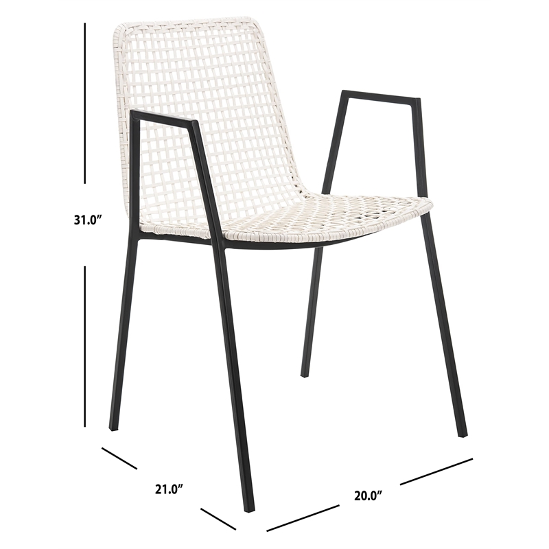 Safavieh Wynona Leather Dining Arm Chair in White and Black (Set of 2)