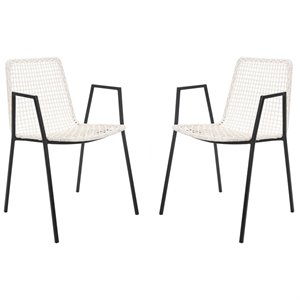 Safavieh Wynona Leather Dining Arm Chair in White and Black (Set of 2)