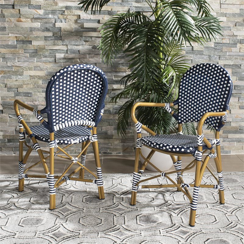 Safavieh Hooper Wicker Patio Dining Side Chair in Navy (Set of 2)