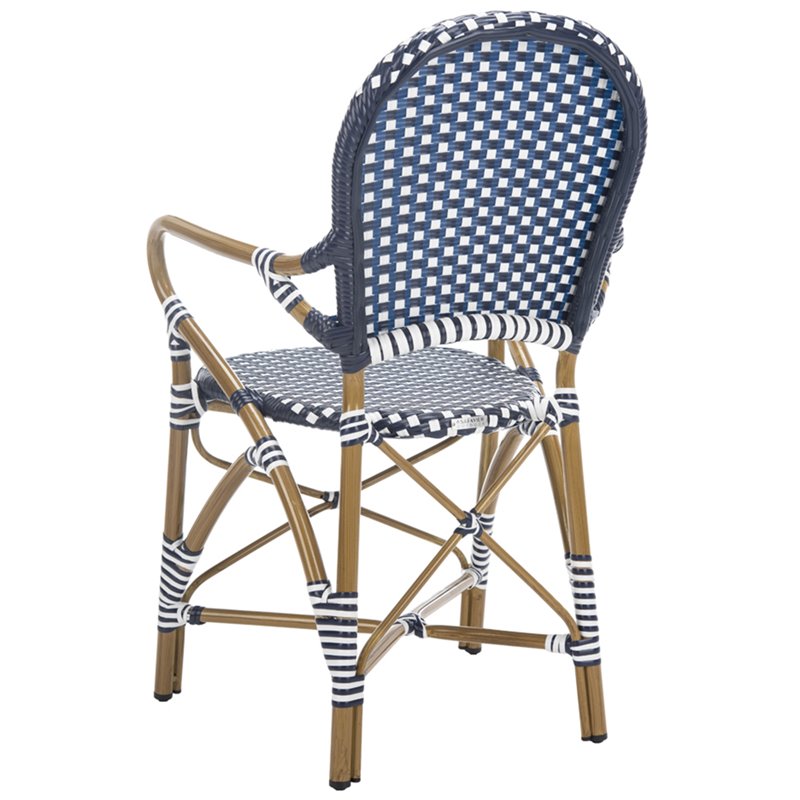 Safavieh Hooper Wicker Patio Dining Side Chair in Navy (Set of 2)