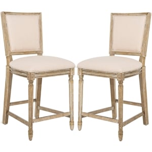 Safavieh Buchanan 26&quot Upholstered Counter Stool in Beige (Set of 2)
