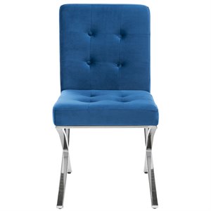 Safavieh Walsh Tufted Dining Side Chair in Navy and Chrome
