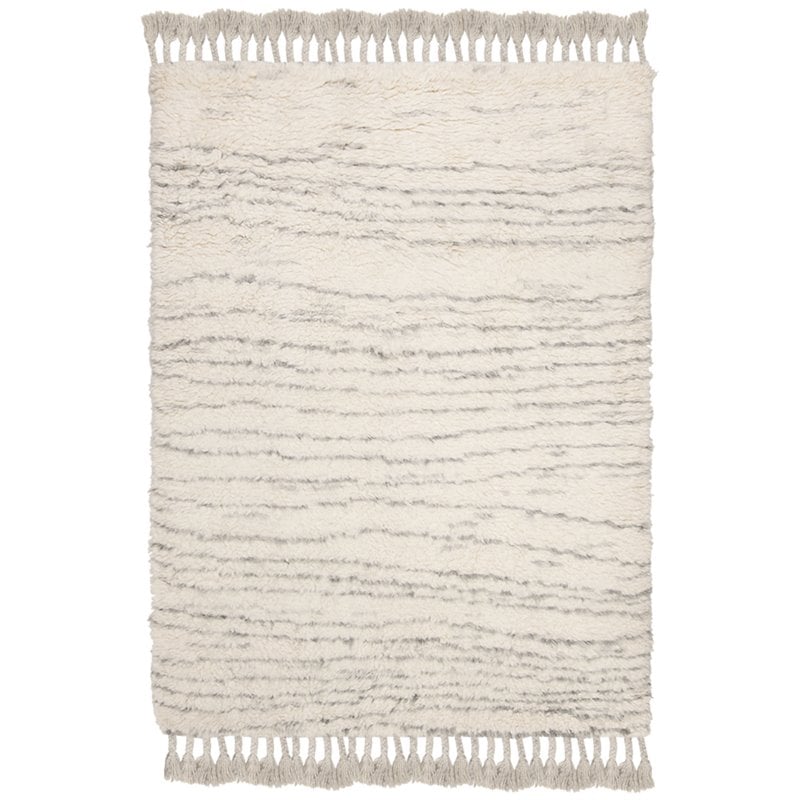 Safavieh Kenya 6' x 9' Hand Knotted Shag Wool Rug in Ivory and Gray