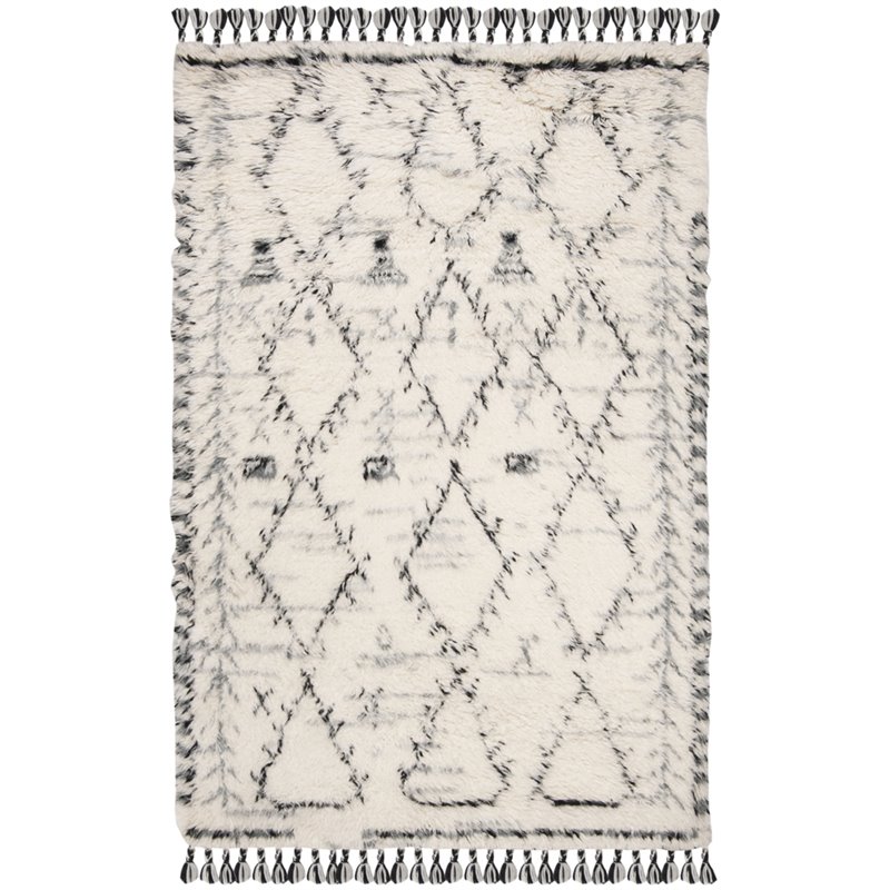 Safavieh Kenya 8' x 10' Hand Knotted Shag Wool Rug in Ivory and Black
