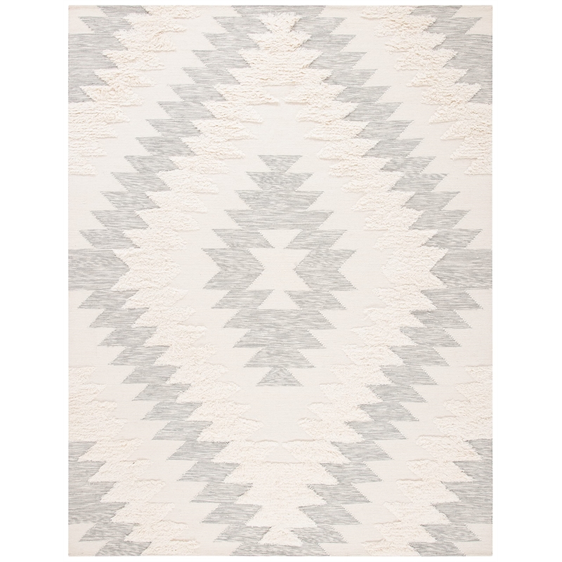 Safavieh Kenya 9' x 12' Hand Woven Shag Wool Rug in Gray and Ivory