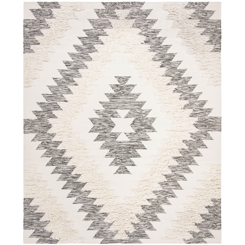 Safavieh Kenya 6' x 9' Hand Woven Shag Wool Rug in Black and Ivory