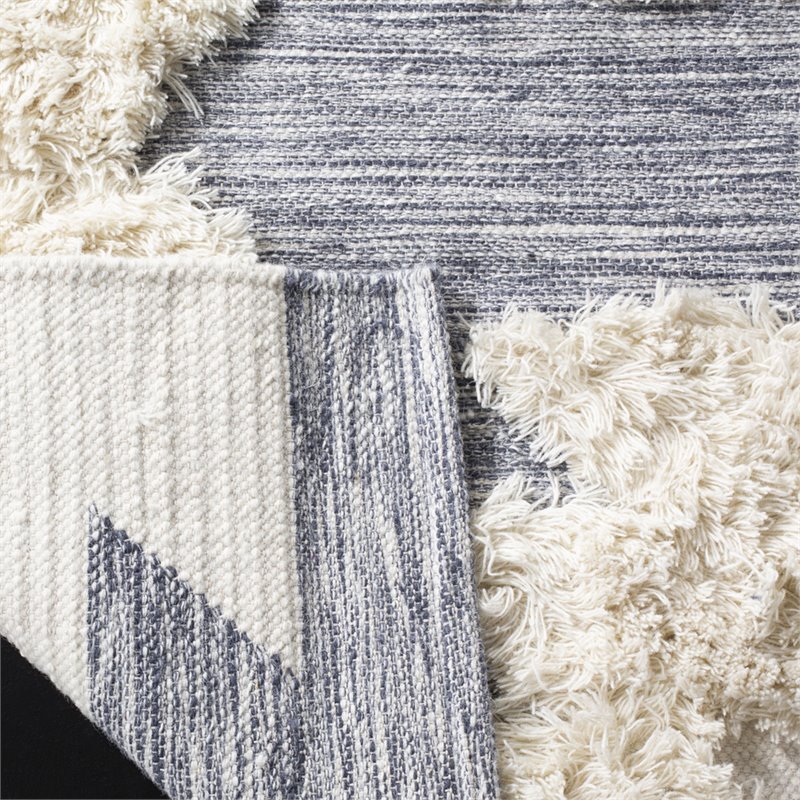 Safavieh Kenya 8' x 10' Hand Woven Shag Wool Rug in Navy and Ivory