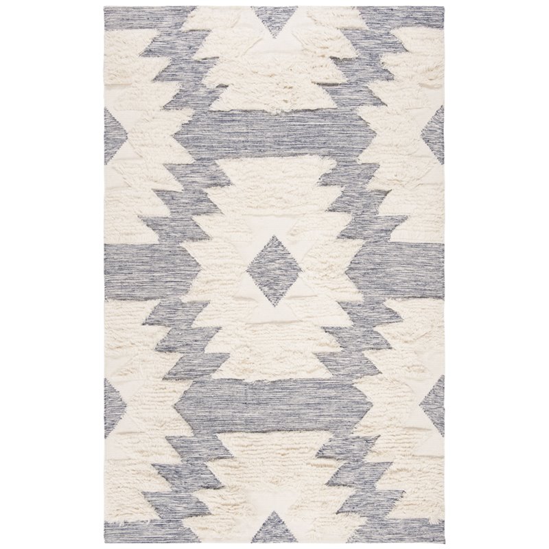 Safavieh Kenya 8' x 10' Hand Woven Shag Wool Rug in Navy and Ivory