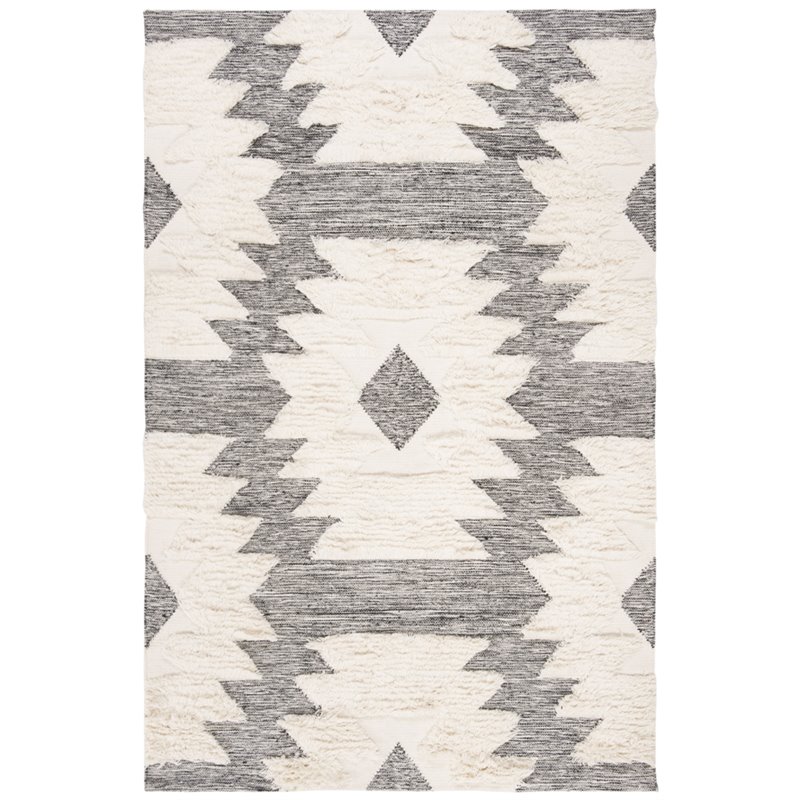 Safavieh Kenya 6' x 9' Hand Woven Shag Wool Rug in Black and Ivory