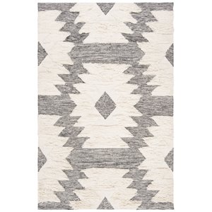 Safavieh Kenya 8' x 10' Hand Woven Shag Wool Rug in Black and Ivory