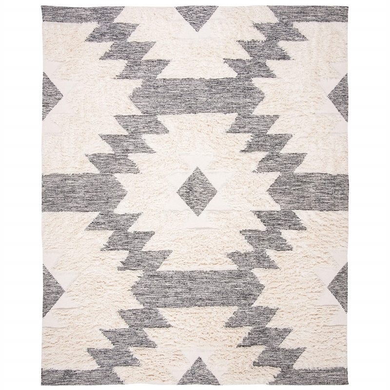 Safavieh Kenya 9' x 12' Hand Woven Shag Wool Rug in Black and Ivory