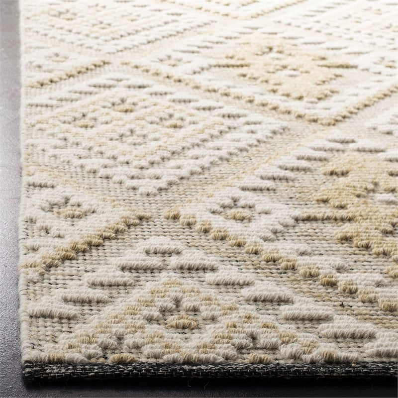 Safavieh Kenya 9' x 12' Hand Knotted Shag Wool Rug in Ivory and Gold
