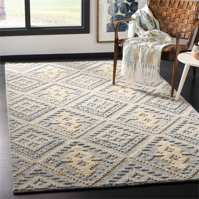 Safavieh Kenya 9' x 12' Hand Knotted Shag Wool Rug in Gray and Gold