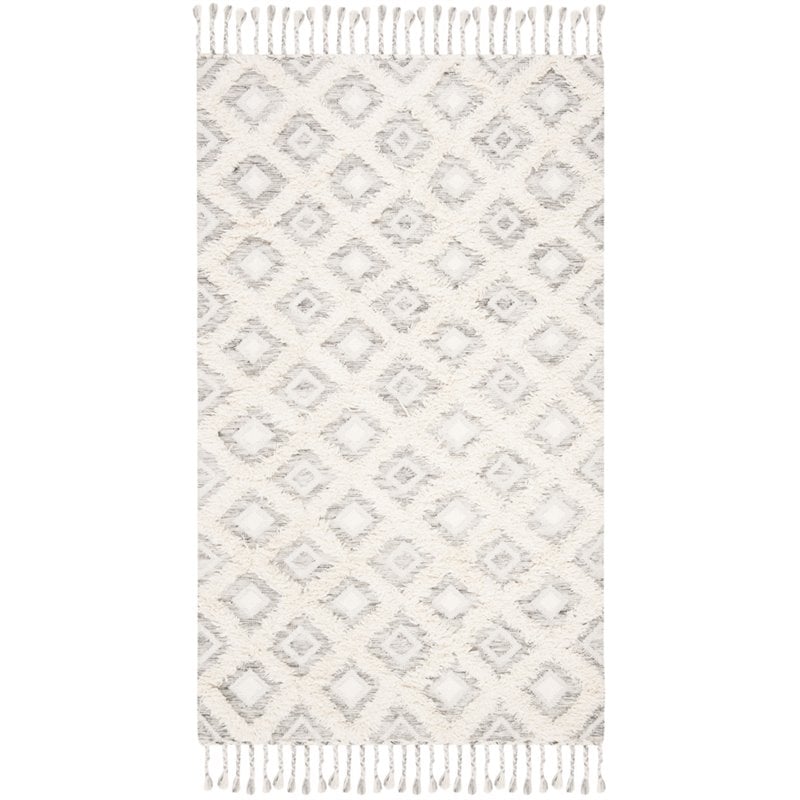 Safavieh Kenya 9' x 12' Hand Knotted Shag Wool Rug in Gray and Ivory