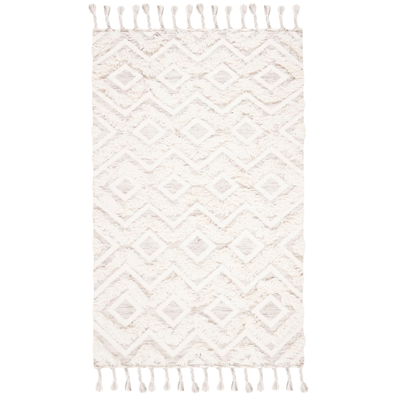 Safavieh Kenya 6' x 9' Hand Knotted Shag Wool Rug in Gray and Ivory