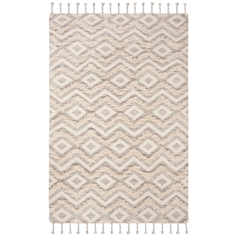 Safavieh Kenya 6' x 9' Hand Knotted Shag Wool Rug in Gray and Ivory