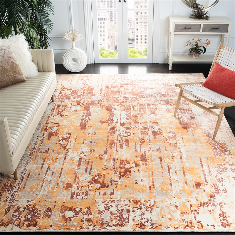Safavieh Mirage 9' x 12' Hand Loomed Wool Rug in Ivory and Rust