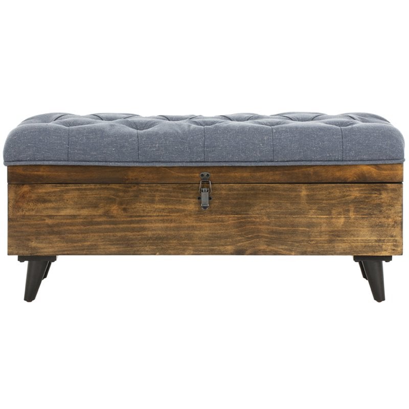 Safavieh Tufted Ottoman Bench in Navy and Dark Oak