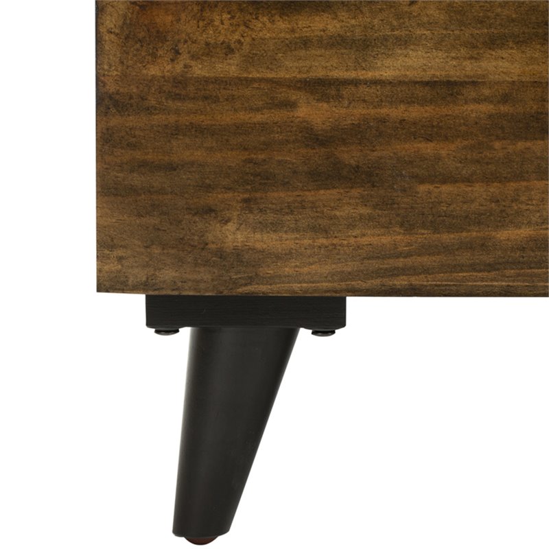 Safavieh Tufted Ottoman Bench in Navy and Dark Oak