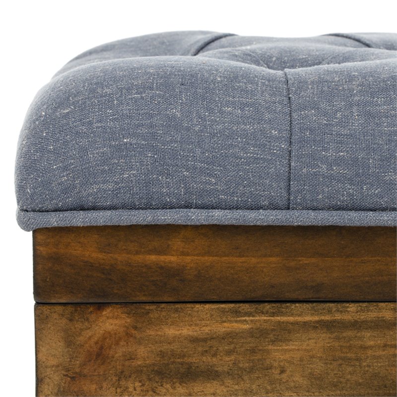 Safavieh Tufted Ottoman Bench in Navy and Dark Oak