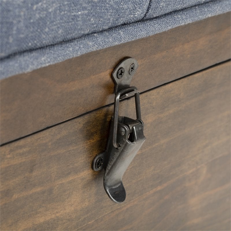 Safavieh Tufted Ottoman Bench in Navy and Dark Oak