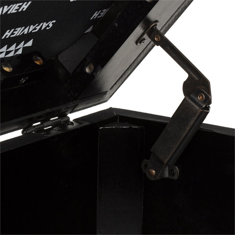 Safavieh Tufted Ottoman Bench in Navy and Dark Oak