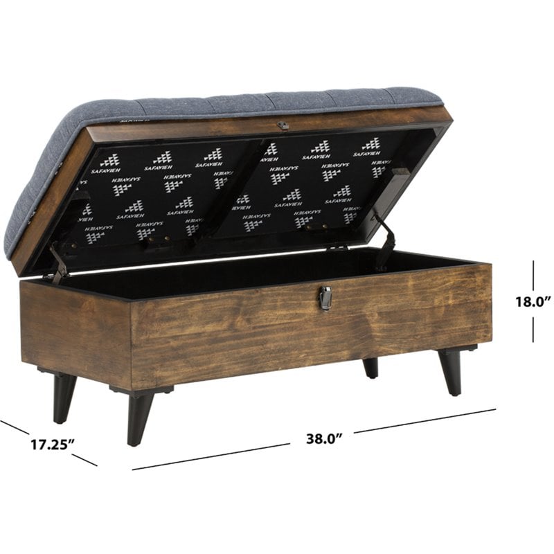 Safavieh Tufted Ottoman Bench in Navy and Dark Oak
