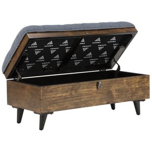 Safavieh Tufted Ottoman Bench in Navy and Dark Oak