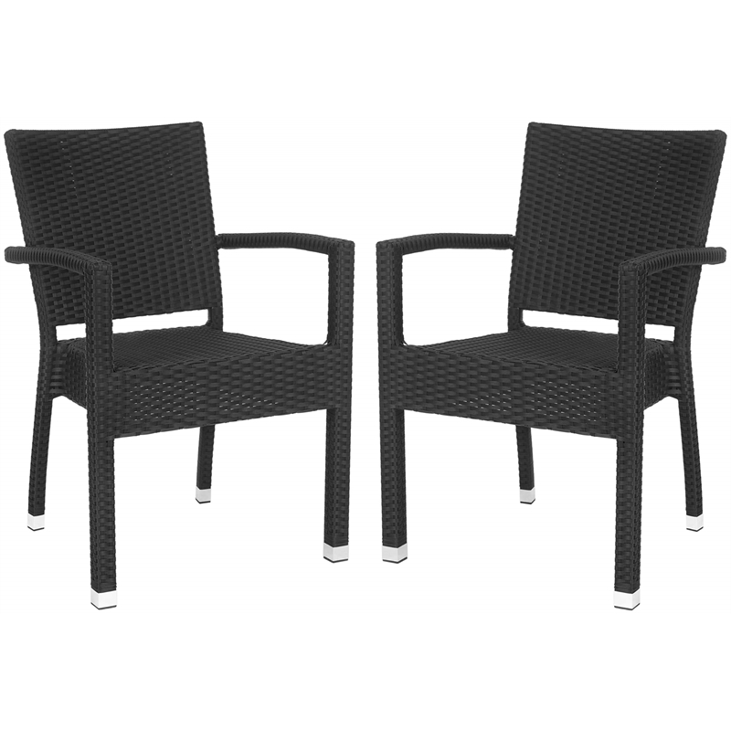 Safavieh Kelda Wicker Patio Dining Side Chair in Black (Set of 2)