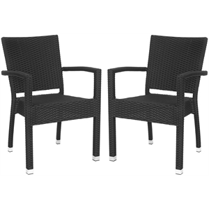 Safavieh Kelda Wicker Patio Dining Side Chair in Black (Set of 2)