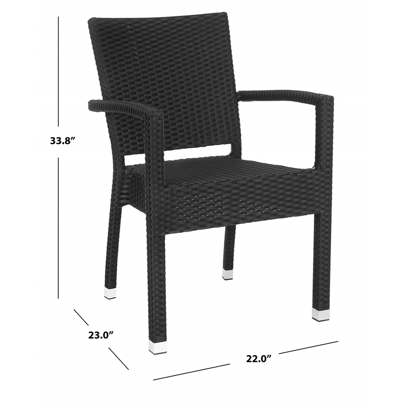 Safavieh Kelda Wicker Patio Dining Side Chair in Black (Set of 2)