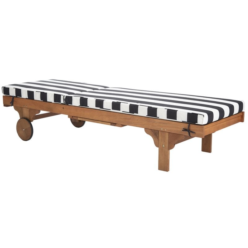 Safavieh Newport Mobile Patio Chaise Lounge in Black and White