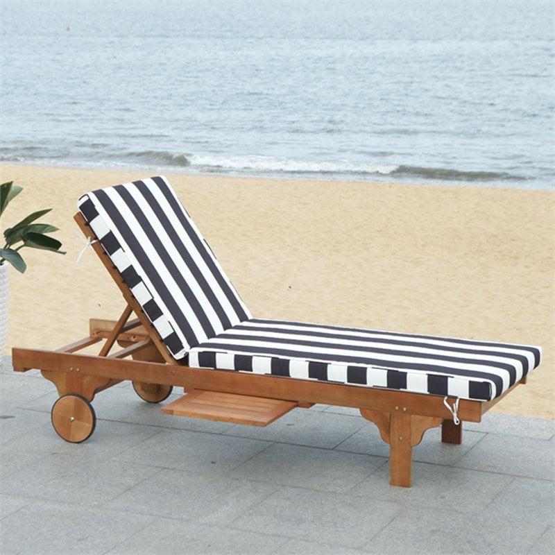 Safavieh Newport Mobile Patio Chaise Lounge in Black and White ...