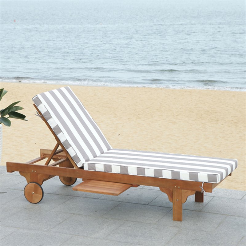 Safavieh Newport Mobile Patio Chaise Lounge in Gray and White
