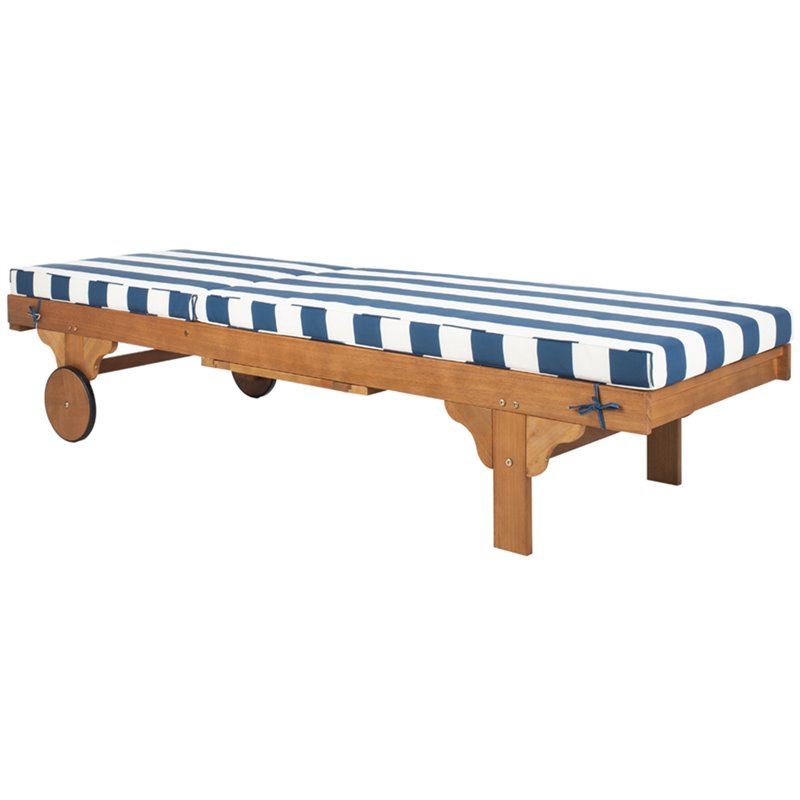 Safavieh Newport Mobile Patio Chaise Lounge in Navy and White