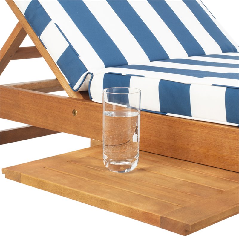 Safavieh Newport Mobile Patio Chaise Lounge in Navy and White