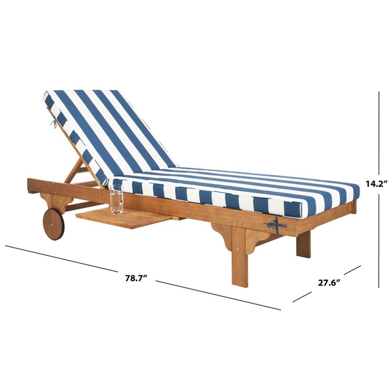 Safavieh Newport Mobile Patio Chaise Lounge in Navy and White