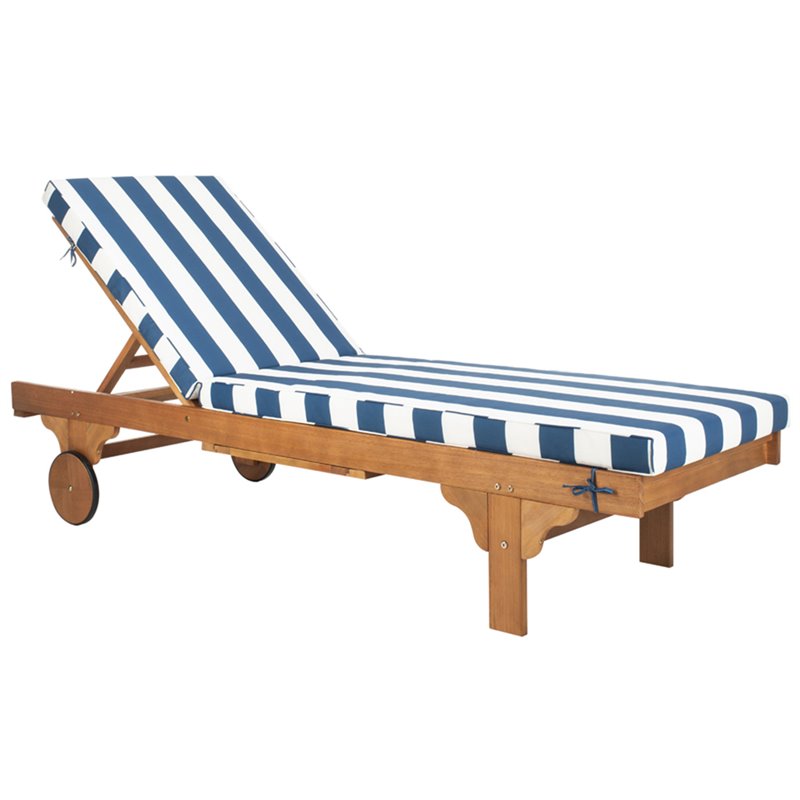 Safavieh Newport Mobile Patio Chaise Lounge in Navy and White